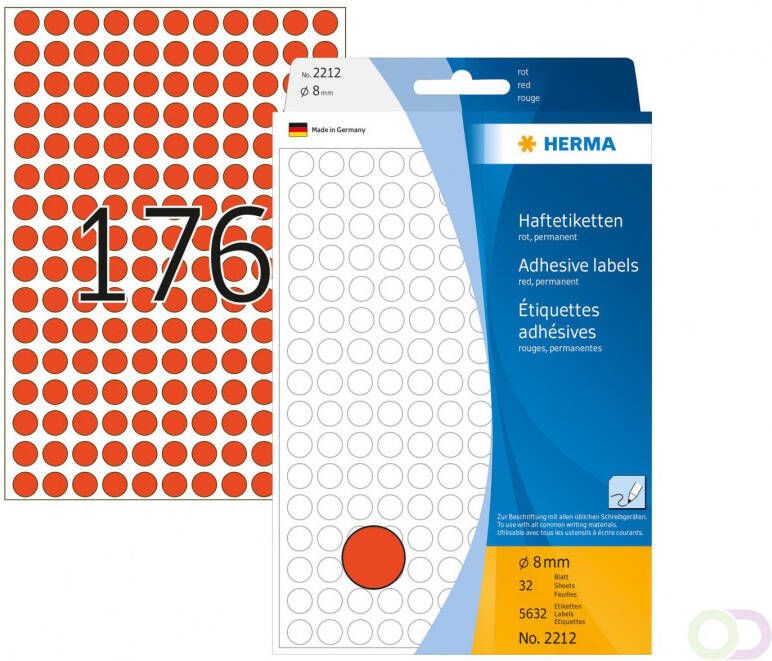 Herma Multipurpose etiketten Ã 8 mm rond rood permanent hechtend om met de hand te
